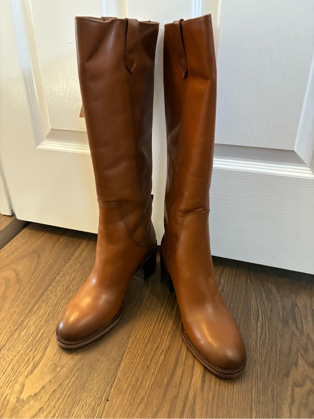 Zara Tall Leather Heeled Boots - Cognac Brown